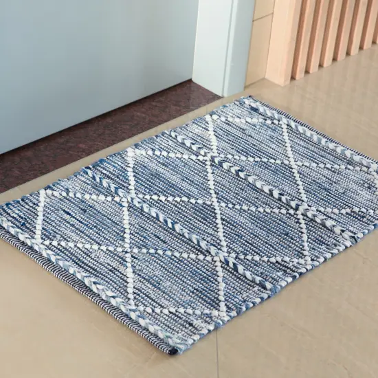 Handknotted Denim Textured Cotton Polyester Flatweave Kilim Rug {1}