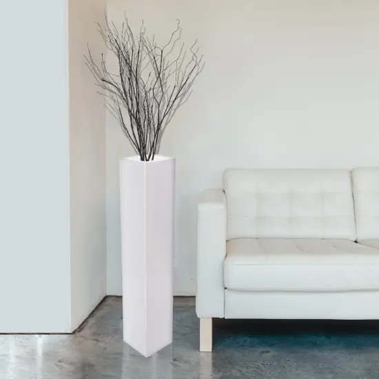 Large Tall Rectangular Wooden Modern Floor Vase - Sleek Contemporary Decor Accent for Living Room, Bedroom, Hallway and Entryway - Handcrafted Decorative Display Piece with Elegant Design Set of 2 White {5}
