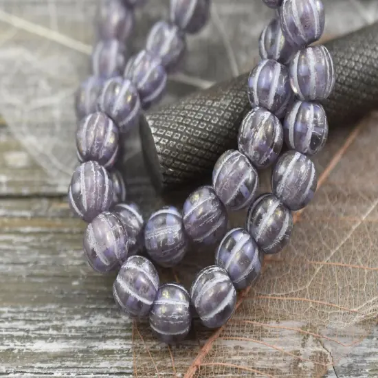 *20* 8mm Silver Washed Gold Lustered Thistle Large Hole Melon Beads {4}