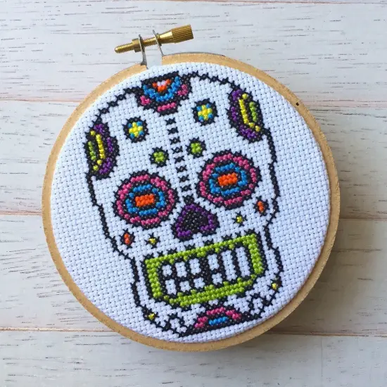 Bright Sugar Skull Counted Cross Stitch DIY KIT {1}