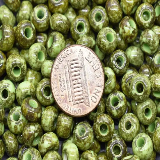 50G Opaque Green Apple Picasso Czech 32/0 Seed Beads {3}