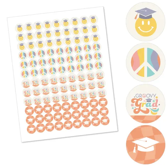 Big Dot of Happiness Groovy Grad - Hippie Graduation Party Round Candy Sticker Favors - Labels Fits Chocolate Candy (1 sheet of 108) {3}