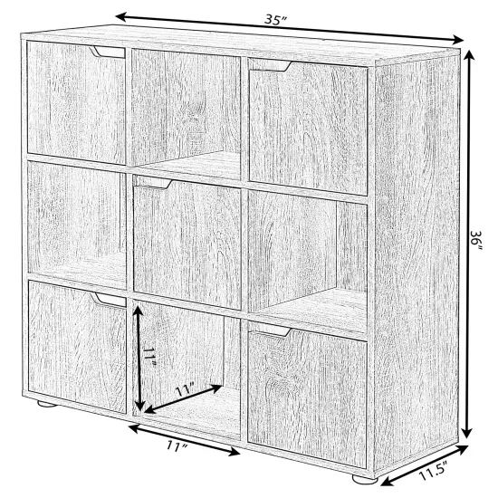 9 Cube Wooden Organizer With 5 Enclosed Doors and 4 Shelves Oak {6}