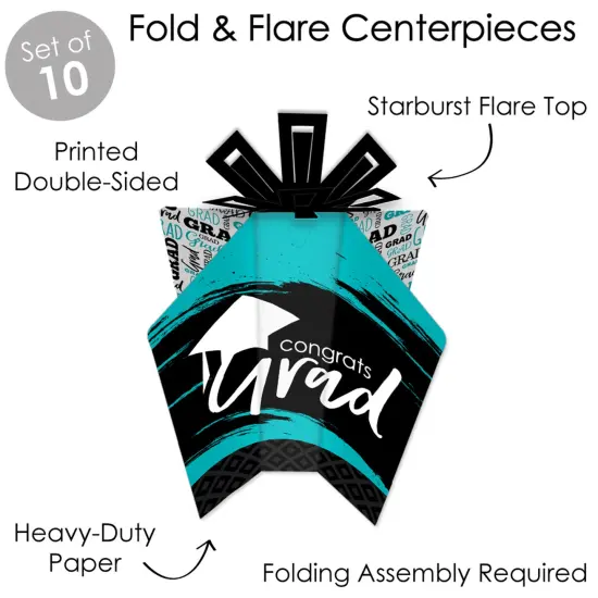 Big Dot of Happiness Teal Graduation Table Decorations - Party Fold and Flare Centerpieces - 10 Count {6}