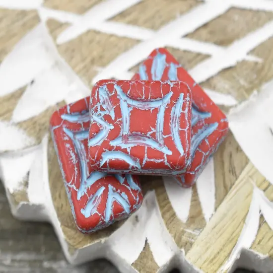 *6* 19x13mm Turquoise Washed Matte Opaque Red Rectangle Beads {3}