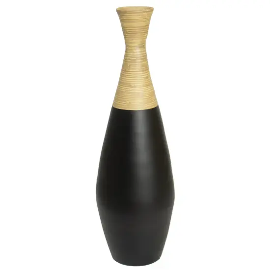 31.5 inch Spun Bamboo Tall Trumpet Floor Vase - Decorative Home Accent, Natural Bamboo, Indoor Decoration, Sustainable Materials, Tall Floral Display, Handmade Bamboo Vase, Floor Standing Vase Black {3}