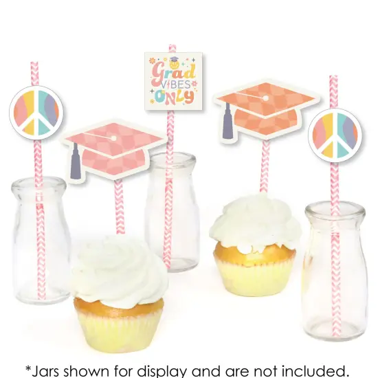 Big Dot of Happiness Groovy Grad - Paper Straw Decor - Hippie Graduation Party Striped Decorative Straws - Set of 24 {6}