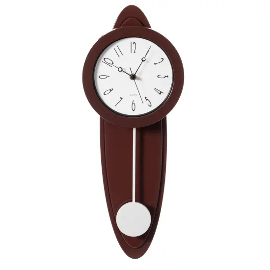 Modern Grandfather Brown Oval Pendulum Wood-Looking Plastic Wall Clock for Living Room, Kitchen, or Dining Room {1}