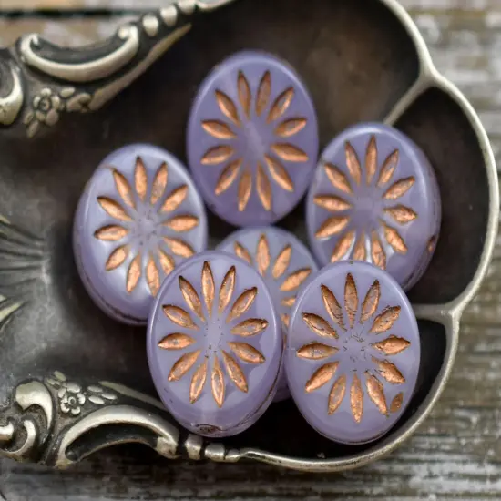 *15* 12mm Bronze Washed Lilac OpalineAster Flower Coin Beads {3}