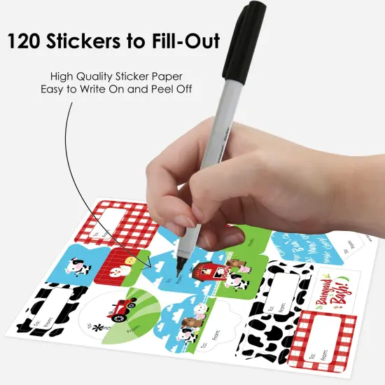 Big Dot of Happiness Farm Animals - Assorted Barnyard Baby Shower or Birthday Party Gift Tag Labels - To and From Stickers - 12 Sheets - 120 Stickers {4}