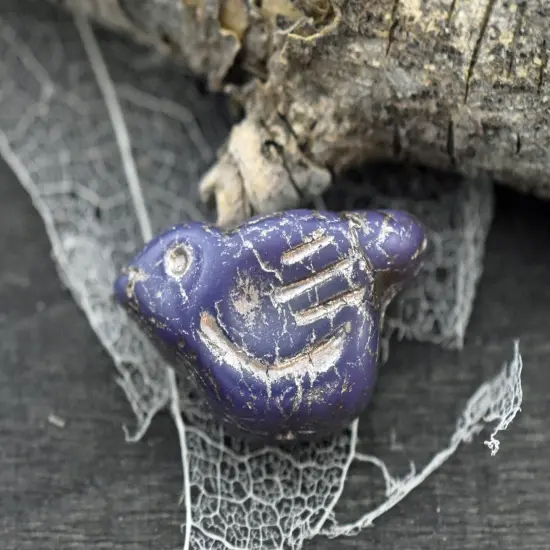 *6* 11x22mm Gold Washed Opaque Plum Bird Beads {4}