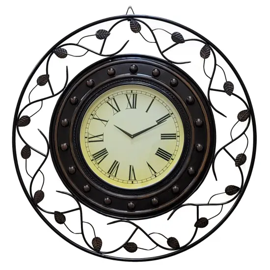 Vintage Roman Numerical 36 in Wall Clock with Elegant Black Metal Leaf Design Frame - for Dining, Living Room, or Kitchen - Antique Style, Large Numbers, Unique Wall Art, Traditional Clock {1}