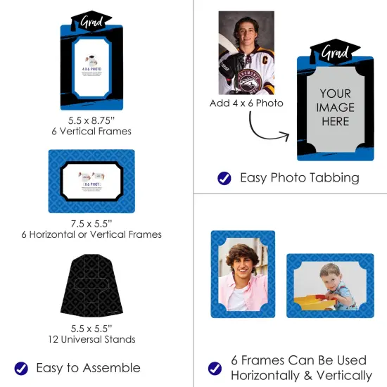 Big Dot of Happiness Blue Graduation Party Centerpieces - 4x6 Picture Display - Paper Photo Frames - Set of 12 {4}