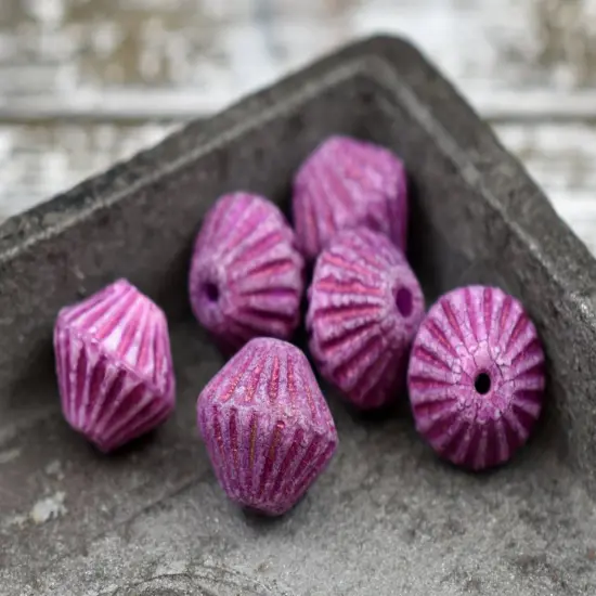 *15* 11mm Pink Washed Etched African Bicone Beads {3}