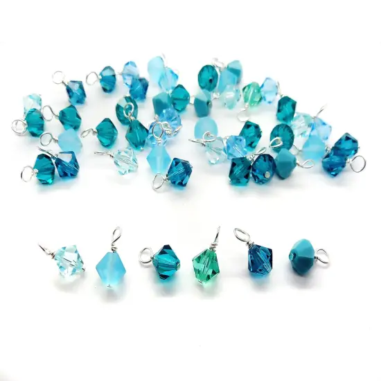 Aqua Blue Bicone Dangles, 25 Crystal 6mm Bead Charms in Teal & Turquoise Shades, Adorabilities {1}