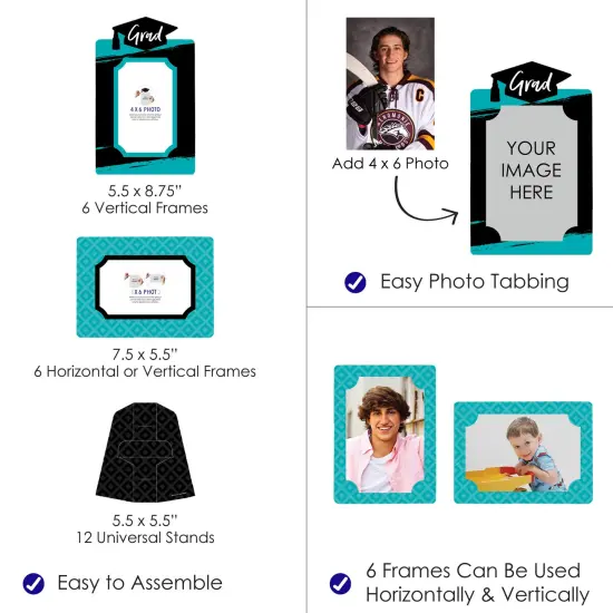Big Dot of Happiness Teal Graduation Party Centerpieces - 4x6 Picture Display - Paper Photo Frames - Set of 12 {4}