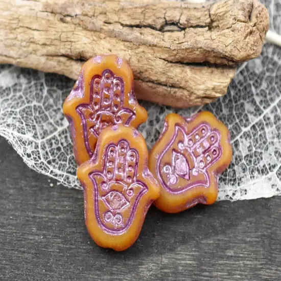 *10* 15x14mm Pink Washed Matte Orange Opal Hamsa Hand Beads {3}