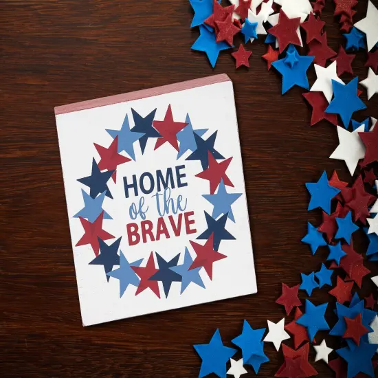 4.75" x 4.75" x 1.5" Home Of The Brave 4th of July Patriotic Shelf Block D&eacute;cor {3}