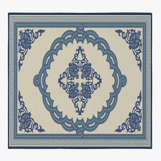 Deerlux Transitional Living Room Area Rug with Nonslip Backing, Blue Medallion Pattern {2}