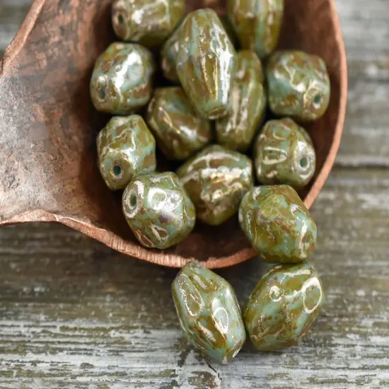 *15* 10x8mm Opaque Green Turquoise Travertine Bicone Beads {2}