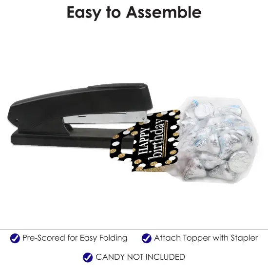 Big Dot of Happiness Adult Happy Birthday Gold DIY Birthday Party Clear Goodie Favor Bag Labels Candy Bags with Toppers Set of 24 {6}