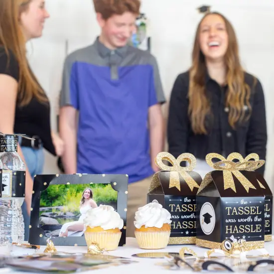 Big Dot of Happiness Tassel Worth The Hassle - Gold - Square Favor Gift Boxes - Graduation Party Bow Boxes - Set of 12 {3}