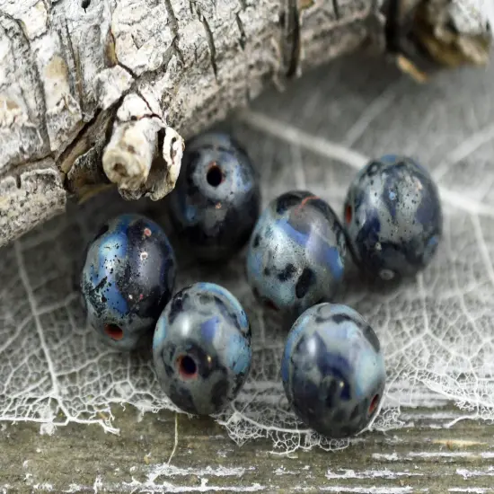 *25* 8mm Sapphire Picasso Round Druk Beads {6}