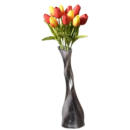 Aluminium-Casted Decorative Twisted Shape Flower Vase, Black Nickel 13.25 Inch {1}
