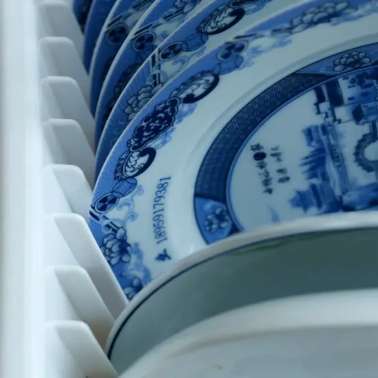 Heavy Duty 2-Piece Plastic Dish Drying Rack Set in White - Includes Large Dish Drainer, Attached Drainboard, and Utensil Cup Holders for Home Kitchen Countertop Organization {5}