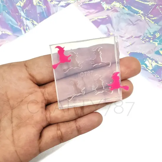 Witch on Broom Stud Earring Mold(A5) {1}