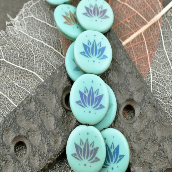 *8* 17mm Matte Turquoise Metallic Iris Laser Tattoo Lotus Flower Coin Beads {3}
