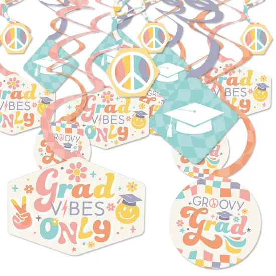 Big Dot of Happiness Groovy Graduation Hippie Decorations Hanging Swirls - Set of 40 {1}