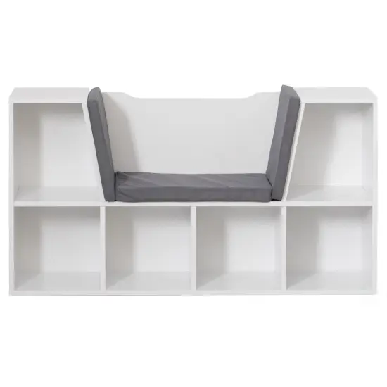 Modern Multi-Purpose Bookshelf with Storage Space and Gray Cushioned Reading Nook Black {11}