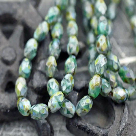 *20* 5x7mm Blended Turquoise Picasso Fire Polished Faceted Oval Beads {4}