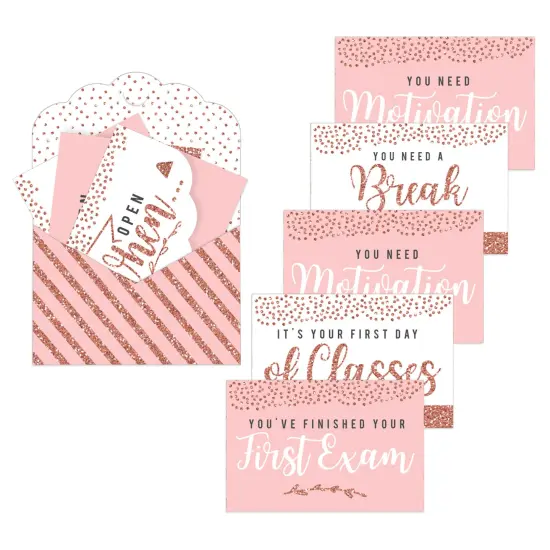 Big Dot of Happiness Rose Gold Grad - High School or College Grad Cards Gift Box Kit - Open When Letters - Set of 8 {1}