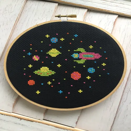Outer Space Aliens Spaceship Counted Cross Stitch DIY KIT Beginner {3}