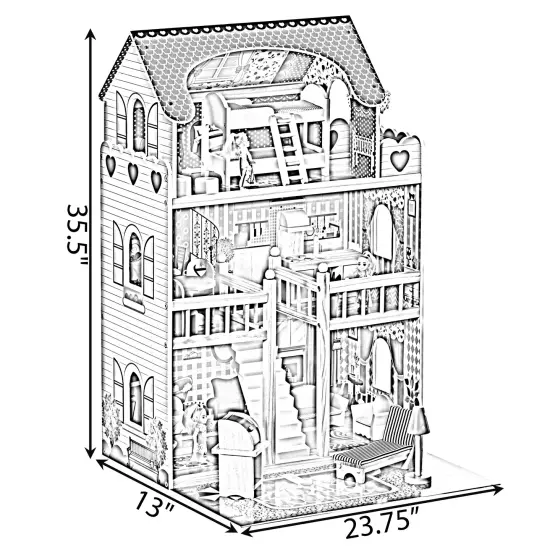 Wooden Doll House with Toys and Furniture Accessories with LED light for Ages 3+ {6}