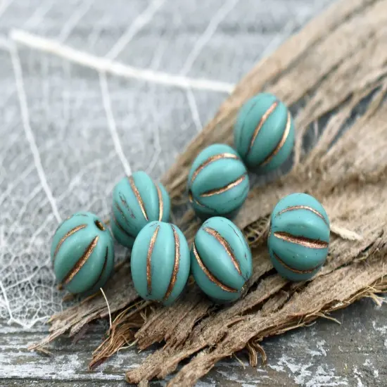 *20* 8mm Bronze Washed Matte Persian Turquoise Round Melon Beads {5}