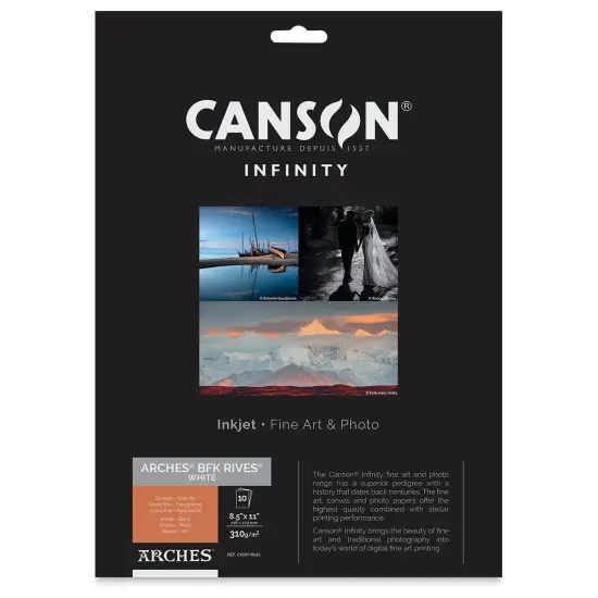 Canson Infinity Arches BFK Rives Inkjet Fine Art and Photo Paper - 8-1/2" x 11", White, 310 gsm, Package of 10 {1}
