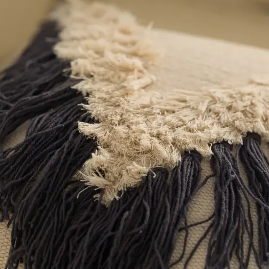 16" Handwoven Cotton Throw Pillow Cover with Embossed and Fringed Crossed line Yellow {10}