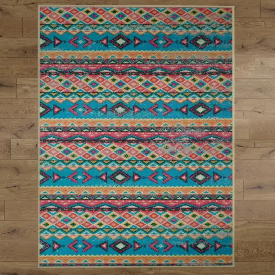 Deerlux Boho Living Room Area Rug with Nonslip Backing, Turquoise Aztec Pattern, 8 x 10 Ft Large {1}
