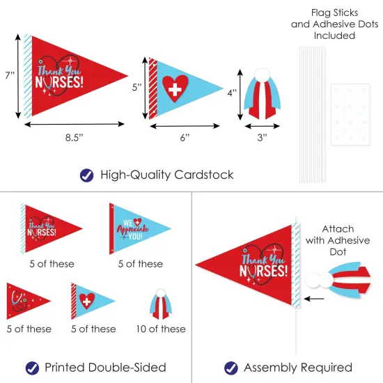 Big Dot of Happiness Thank You Nurses - Triangle Nurse Appreciation Week Photo Props - Pennant Flag Centerpieces - Set of 20 {4}