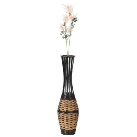 Elegant Antique 34-inch-tall Trumpet Style Floor Vase - Versatile Entryway or Living Room, or Bedroom Decor with Decorative Bamboo Rope Accent - Rich Brown Finish &ndash; Modern Statement Vase {1}