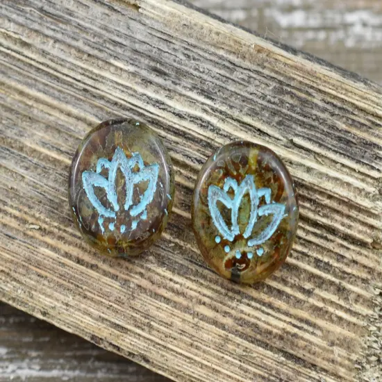 *12* 14mm Turquoise Washed Amber Picasso Lotus Flower Coin Beads {4}