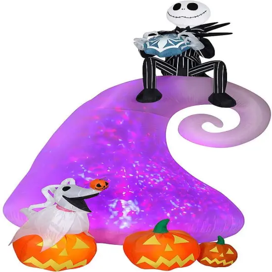 9' Gemmy Airblown Animated Inflatable Projection Kaleidoscope Jack Skellington on Mountain w/ Zero 552053 {1}