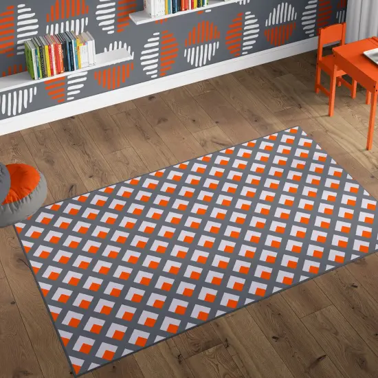 Deerlux Modern Living Room Area Rug with Nonslip Backing, Geometric Gray and Orange Trellis Pattern {1}