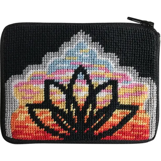 Yoga Lotus Needlepoint Coin Purse Kit-- Stitch & Zip Multicolor {1}