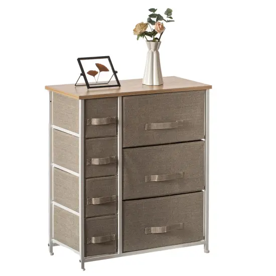 Sand Beige Bins and White Frame Storage Night Chest and Storage Chest Gray 5 Drawer {1}
