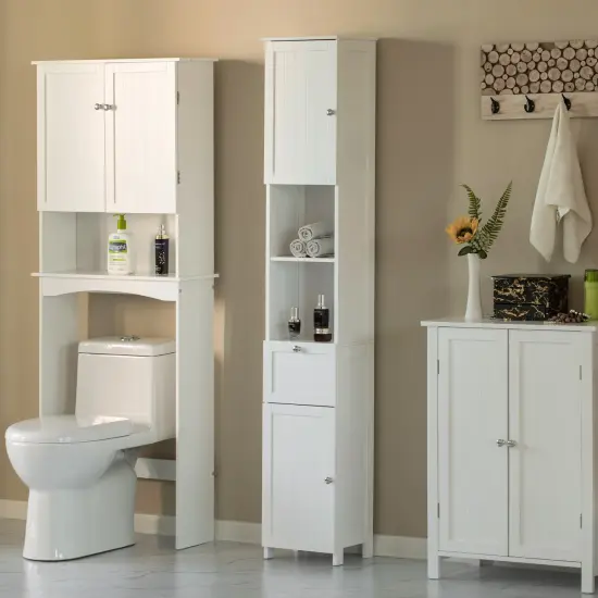 White Tall Standing Bathroom Linen Tower Storage Cabinet for Bathroom and Vanity {4}