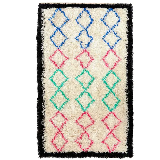Handwoven Multicolored Geometric Trellis Plush Wool Shag Area Rug, 3' x 5' {1}